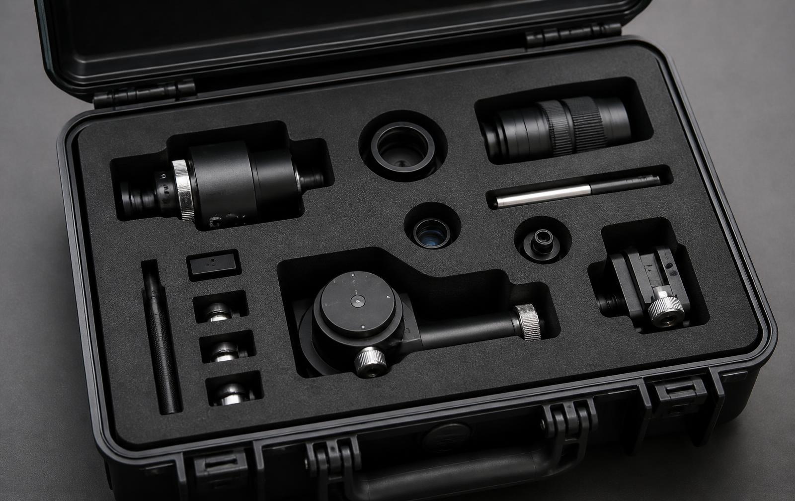 CNC-cut EVA foam insert with instrument cavities inside a hard case