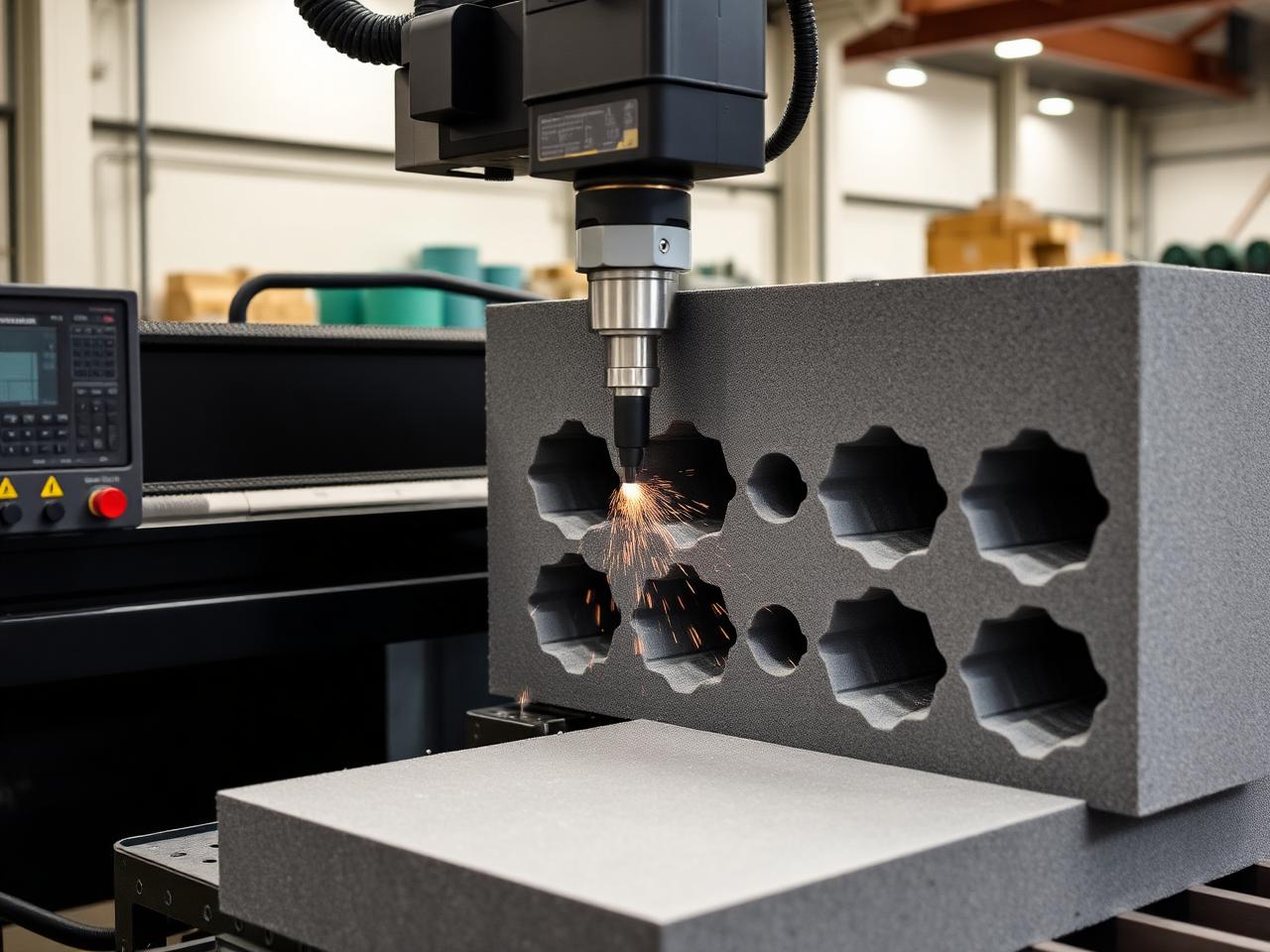 CNC machine cutting XLPE foam