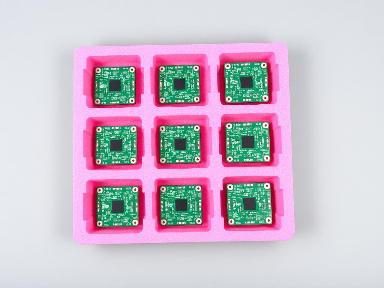 Pink anti-static EPE tray with PCBs