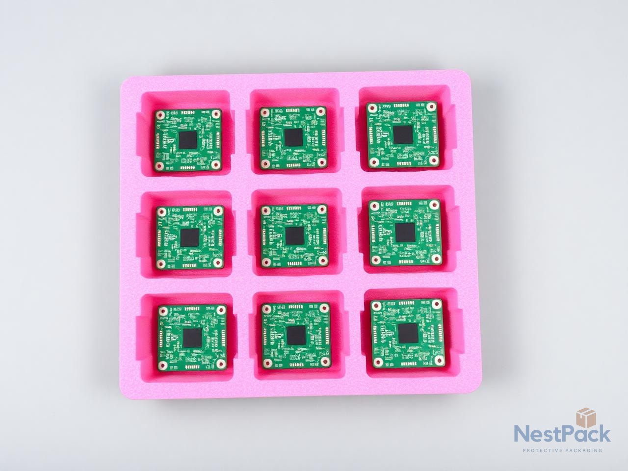 Pink anti-static EPE tray with PCBs