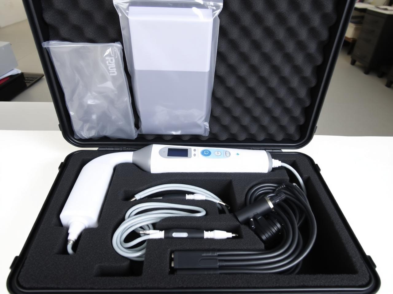 Portable medical device with accessories in EVA foam case