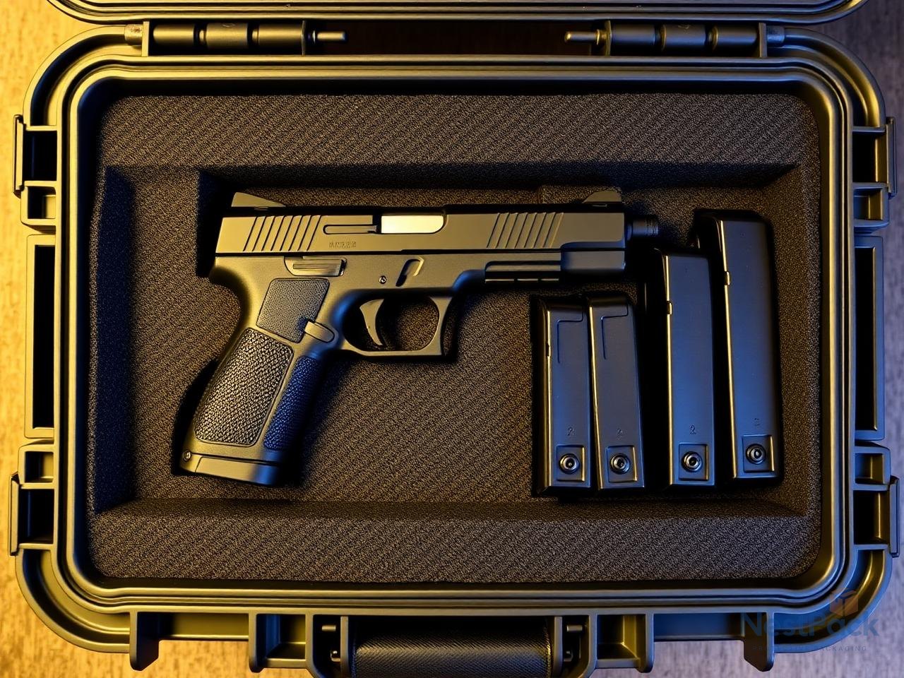 Pistol and magazines in CNC-cut EVA foam case
