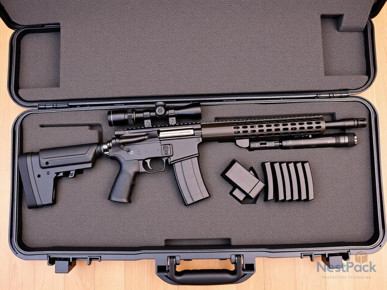 Rifle with scope in custom EVA foam hard case